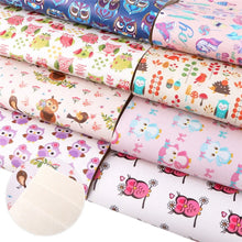 Load image into Gallery viewer, Hooting Vegan Leather Set – Cute 9 Piece set Owl Pattern Faux Leather Sheets for Crafting