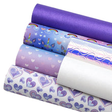 Load image into Gallery viewer, Purple Hearts & Unicorns Vegan Leather 6-Piece Set – Thematic Craft Material