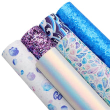 Load image into Gallery viewer, Shells & Waves Vegan Leather 6 pc Set – Ocean-Inspired Faux Leather Sheets for Crafting