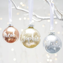 Load image into Gallery viewer, Personalized Christmas Baubles – Set of 4 Clear Ornaments with Festive Fillings