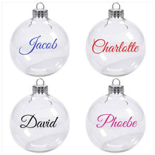 Load image into Gallery viewer, Personalized Christmas Baubles – Set of 4 Clear Ornaments with Festive Fillings