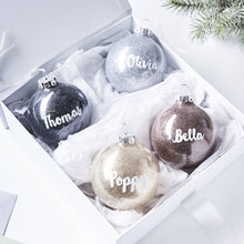 Load image into Gallery viewer, Personalized Christmas Baubles – Set of 4 Clear Ornaments with Festive Fillings