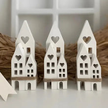 Load image into Gallery viewer, House Trio Decorative Ornament Set – Handmade White Abodes for Custom Decor