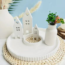Load image into Gallery viewer, House Trio Decorative Ornament Set – Handmade White Abodes for Custom Decor