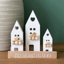 Load image into Gallery viewer, House Trio Decorative Ornament Set – Handmade White Abodes for Custom Decor