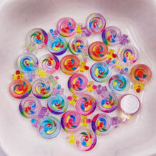 Load image into Gallery viewer, Candy Spirals Flatbacks – Set of 7 Sweet Swirl Embellishments for Fun Crafts