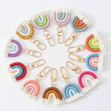 Load image into Gallery viewer, Rainbow Macrame Bag Charms – Set of 4 Handmade Boho Accessories for Bags & Keys