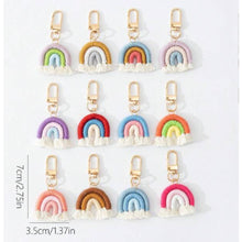 Load image into Gallery viewer, Rainbow Macrame Bag Charms – Set of 4 Handmade Boho Accessories for Bags & Keys