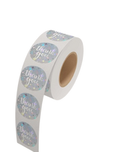 Load image into Gallery viewer, Holographic Star Thank You Sticker Roll – Vibrant & Shimmering Craft Stickers