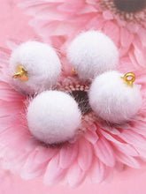 Load image into Gallery viewer, Fluffy White Button Pom Pom Charms – Set of 10 Soft Boutique Embellishments for DIY Crafts