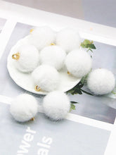 Load image into Gallery viewer, Fluffy White Button Pom Pom Charms – Set of 10 Soft Boutique Embellishments for DIY Crafts