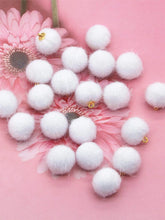 Load image into Gallery viewer, Fluffy White Button Pom Pom Charms – Set of 10 Soft Boutique Embellishments for DIY Crafts