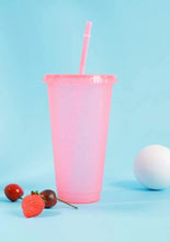 Load image into Gallery viewer, Glitter Detail Drinking Cup Tumbler – 700ml Reusable Cup with Straw