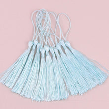 Load image into Gallery viewer, Mint Blue Bookmark Tassels – Set of 10 Soft Thread Tassels with Loop for DIY & Crafts