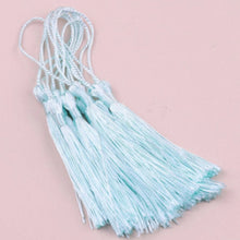 Load image into Gallery viewer, Mint Blue Bookmark Tassels – Set of 10 Soft Thread Tassels with Loop for DIY & Crafts