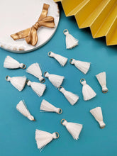 Load image into Gallery viewer, White Mini Tassel Charms Pack of 15 Dainty Jewelry and Craft Accents