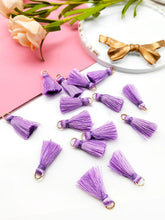 Load image into Gallery viewer, Purple Mini Tassel Charms – Pack of 15 Dainty Jewelry & Craft Accents