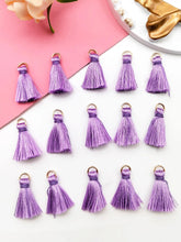 Load image into Gallery viewer, Purple Mini Tassel Charms – Pack of 15 Dainty Jewelry & Craft Accents