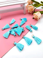Load image into Gallery viewer, Blue Mini Tassel Charms – Pack of 15 Delicate Jewelry & Craft Additions