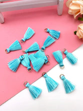 Load image into Gallery viewer, Blue Mini Tassel Charms – Pack of 15 Delicate Jewelry & Craft Additions