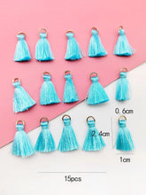 Load image into Gallery viewer, Blue Mini Tassel Charms – Pack of 15 Delicate Jewelry & Craft Additions