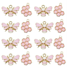 Load image into Gallery viewer, Pretty in Pink Bee & Honeycomb Pendant Charm Set – Set of 6 Sweet Accents for Crafts & Jewelry
