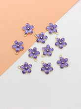 Load image into Gallery viewer, Purple Flower Pendant Charm – Set of 5 Floral Jewelry Accessory for Crafting & Gifting