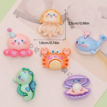 Load image into Gallery viewer, Under the Sea Flatbacks – Set of 6 Ocean-Themed Craft Embellishments for Bows & DIY Projects