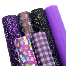 Load image into Gallery viewer, Purple Halloween Faux Leather 6 pc Set – Spooky & Stylish Faux Leather Crafting Fun