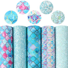 Load image into Gallery viewer, Mermaid Scale Vegan Leather Set – 5-Piece Faux Leather Sheets for Crafting