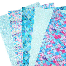 Load image into Gallery viewer, Mermaid Scale Vegan Leather Set – 5-Piece Faux Leather Sheets for Crafting