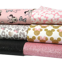 Load image into Gallery viewer, Minnie Mouse Leopard Vegan Leather Set – 8 Piece Faux Leather Sheets for Crafting & DIY