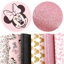 Load image into Gallery viewer, Minnie Mouse Leopard Vegan Leather Set – 8 Piece Faux Leather Sheets for Crafting & DIY