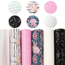 Load image into Gallery viewer, Striped Floral Glitter Vegan Leather Set – 6-Piece Faux Leather Sheets for Crafting