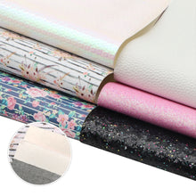 Load image into Gallery viewer, Striped Floral Glitter Vegan Leather Set – 6-Piece Faux Leather Sheets for Crafting