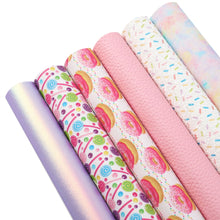Load image into Gallery viewer, Donut Vegan Leather 6 pc Set – Sweet and Fun Faux Leather for Crafting Projects