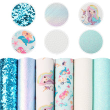 Load image into Gallery viewer, Blue Mermaid Vegan Leather 6 pc Set – Magical and Mystical Faux Leather Crafting Material