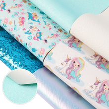 Load image into Gallery viewer, Blue Mermaid Vegan Leather 6 pc Set – Magical and Mystical Faux Leather Crafting Material