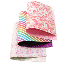 Load image into Gallery viewer, Double-Sided Flamingo & Stripes Vegan Leather Set – 3-Piece Faux Leather Sheets for Crafting