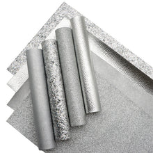 Load image into Gallery viewer, Silver Vegan Leather 8 pc Set – Sleek Faux Leather Sheets for Modern Crafting