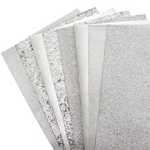 Load image into Gallery viewer, Silver Vegan Leather 8 pc Set – Sleek Faux Leather Sheets for Modern Crafting