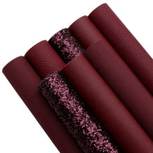 Load image into Gallery viewer, Burgundy Vegan Leather 8 pc Set – Rich Faux Leather Sheets for Luxurious Crafting