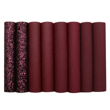 Load image into Gallery viewer, Burgundy Vegan Leather 8 pc Set – Rich Faux Leather Sheets for Luxurious Crafting