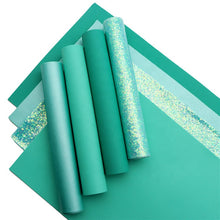 Load image into Gallery viewer, Totally Teal Vegan Leather 4 pc Set – Bold Faux Leather Sheets for Eye-Catching Crafts