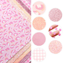 Load image into Gallery viewer, Pink Leopard Vegan Leather Set – 7 Piece Faux Leather Sheets for Crafting & DIY Projects