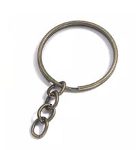 Load image into Gallery viewer, 20 mm Bronze Key Ring with Chain – Set 0f 50 DIY Keychain Hardware