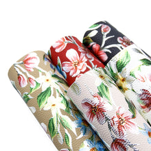 Load image into Gallery viewer, Gold Foil Floral Litchi Vegan Leather – 4 Colors Available | Faux Leather Sheet for Crafting