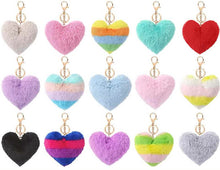 Load image into Gallery viewer, Heart Pom-Poms Keychains – 13 Colors for DIY Crafts & Accessories