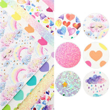 Load image into Gallery viewer, Rainbows & Hearts Vegan Leather – 6 Piece PU Faux Leather Sheet Set for Crafts