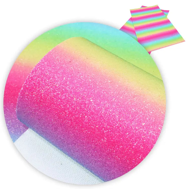 Dark Rainbow Stripe Fine Glitter Vegan Leather